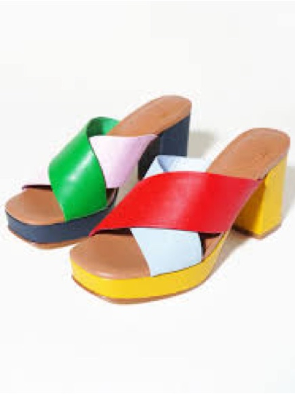 Charlotte Stone Multicolor Colorblock Leather Slide Mules “Sylvia” Mismatched - Picture 2 of 12
